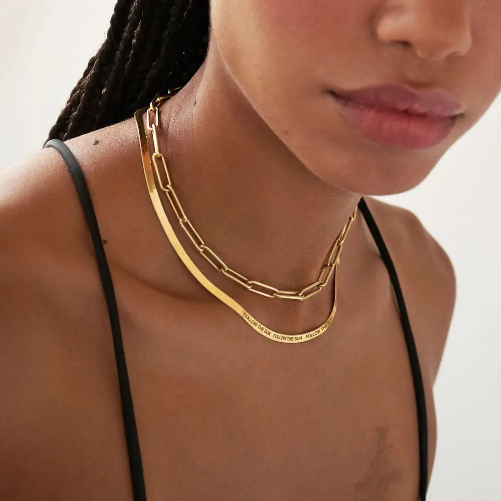 Herringbone Engraved Slim Chain Necklace