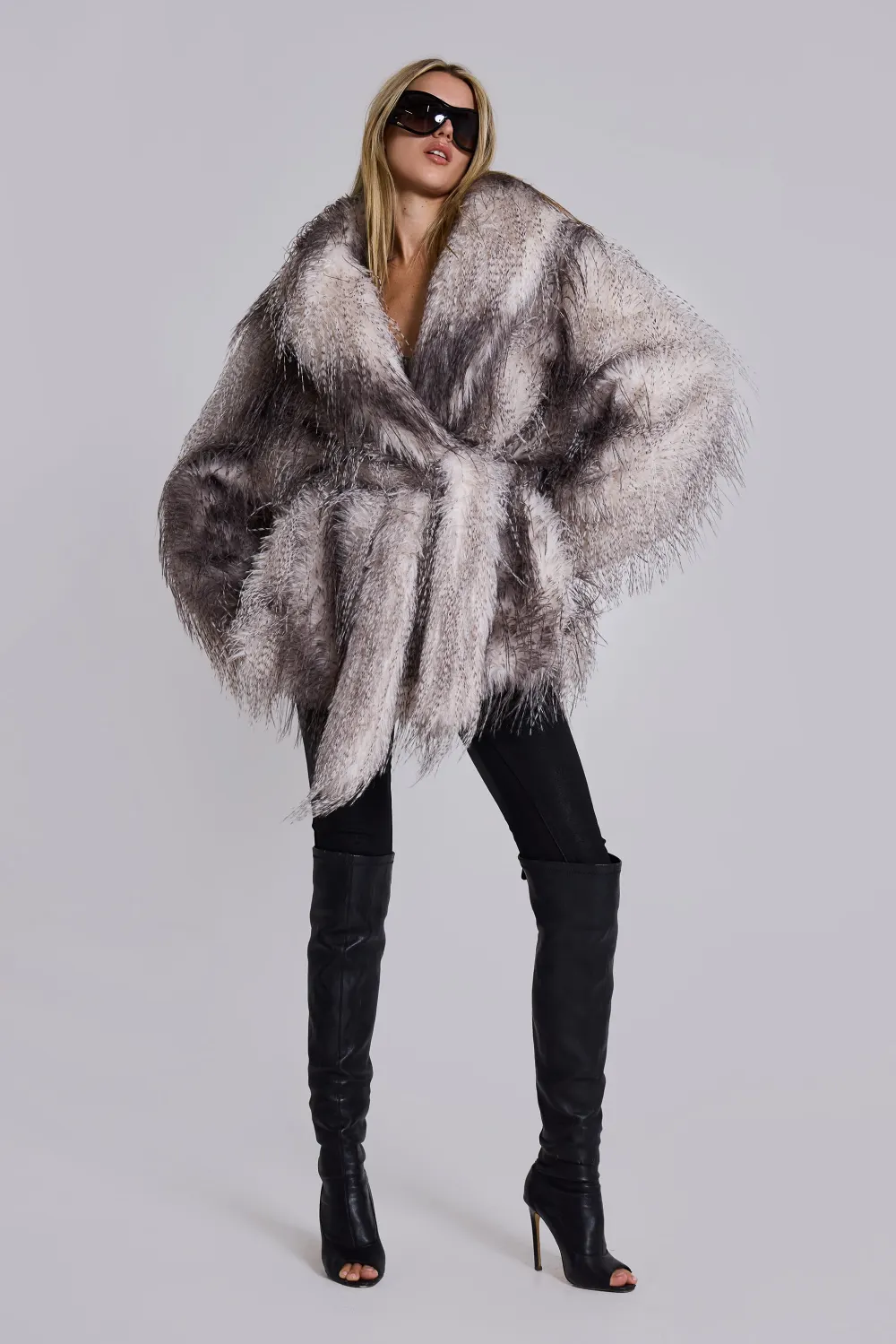 Haka Faux Feather Fur Belted Coat