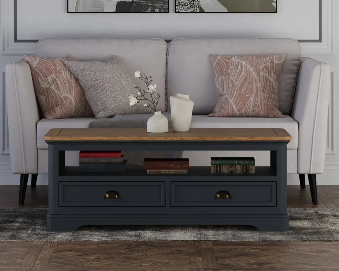 Oak and Blue Painted 4 Drawer Coffee Table